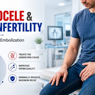 Varicocele and male infertility with varicocele embolization treatment illustration