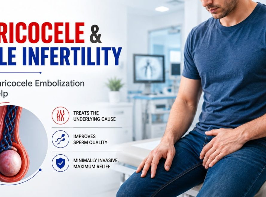 Varicocele and male infertility with varicocele embolization treatment illustration