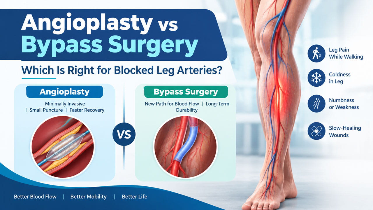 Angioplasty vs bypass surgery for blocked leg arteries